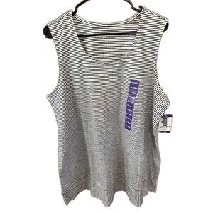 Lands' End Tank Top Women Shirt Scoop Neck Cotton Striped XXL New Slits
